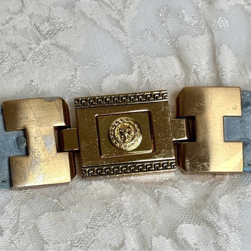 Vintage Kids Leather Western Belt Gold Medallion Buckle Ostrich Mexico Rodeo 20